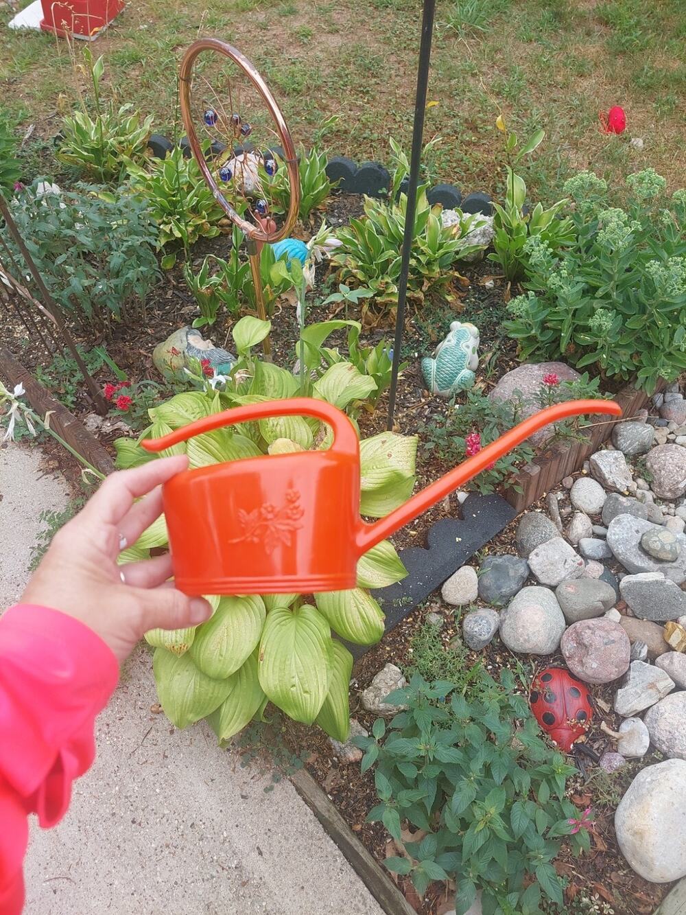 Vintage Red Orange Plastic Indoor Watering Can Long Spout Mid Century Granny